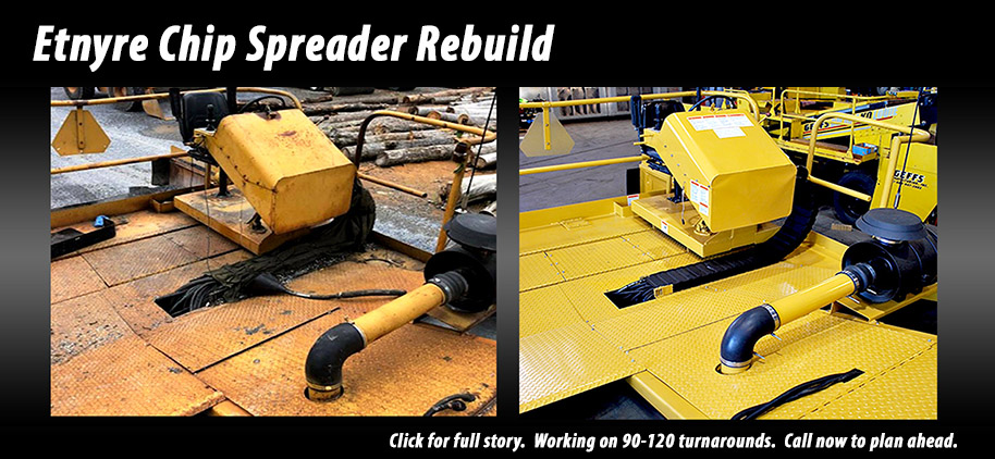 before and after image of used and rebuilt etnyre chip spreader for sale